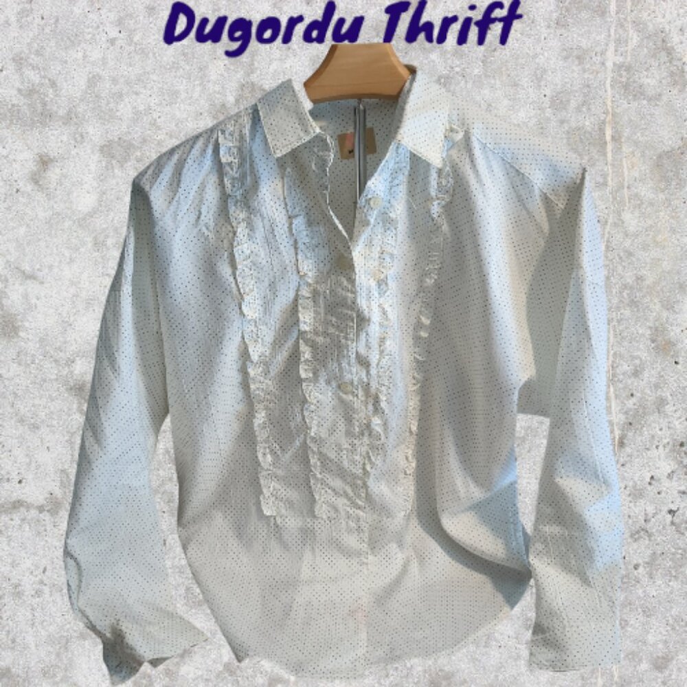 Woman's Medium Mexx International Polka Dot 100% Polyester Ruffled Button Up